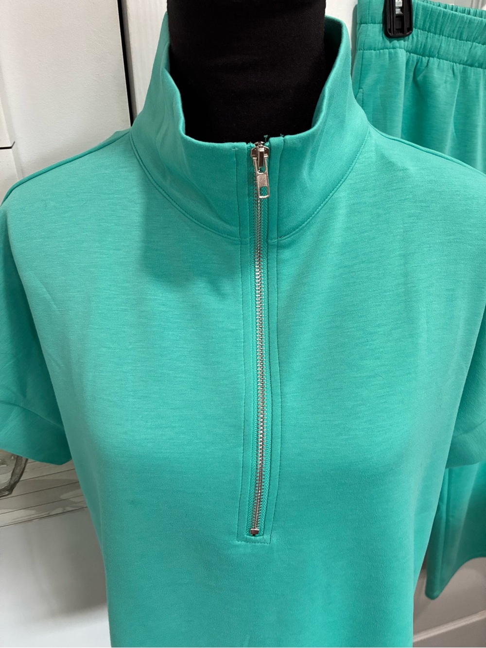 Relaxed Half-Zip Short Sleeve Top & Wide-Leg Joggers Set - Teal - Picture 3 of 13
